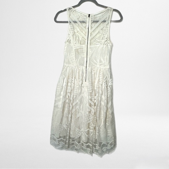 Anthropologie Pineapple Embroidered Mesh Dress White Ivory Sleeveless Boho sz 2 - Picture 4 of 5